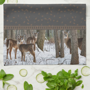 Winter Deer & Pinecones Tea Towel