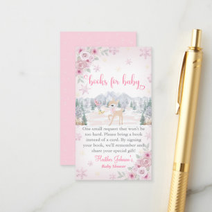Winter Deer Pink Snowflake Baby Shower Enclosure Card