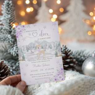 Winter Deer Purple Snowflake Baby Shower Invitation