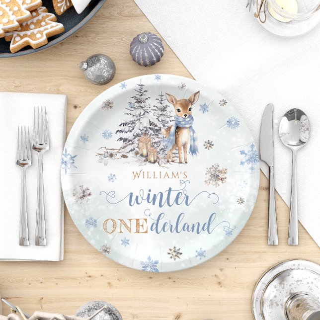 Winter Deer Snowflakes ONEderland 1st Birthday Paper Plate (Creator Uploaded)