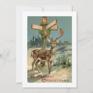 Winter deer vintage illustration Christmas card 