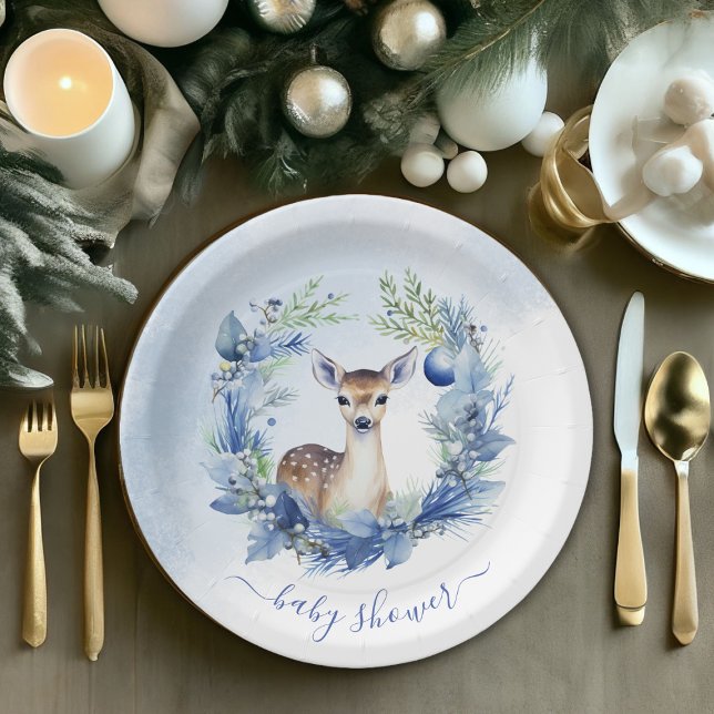 Winter Deer Watercolor Baby Shower Paper Plate (Winter Deer Watercolor Baby Shower Paper Plates)