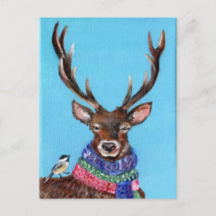 Winter Deer with Chickadee Postcard