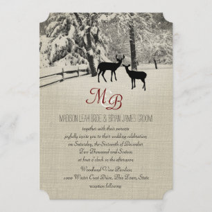 Winter Deer with Monogram Invitation