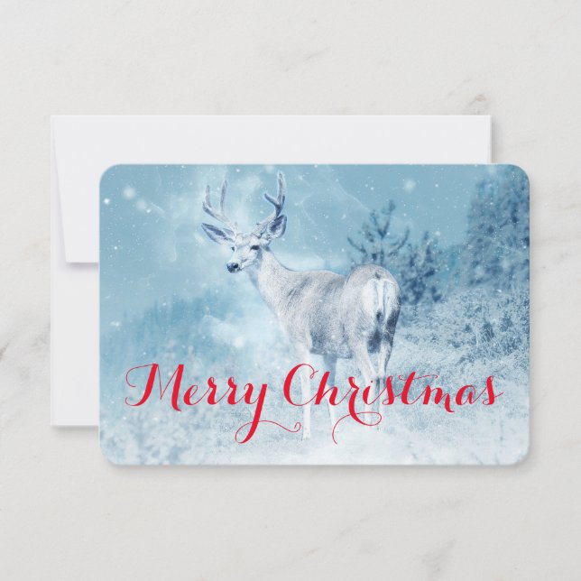 Winter Deer with Pine Trees Merry Christmas Invitation (Front)
