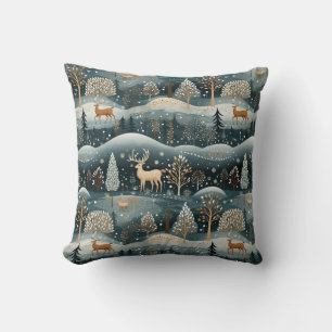 Winter Deer Wonderland Throw Pillow