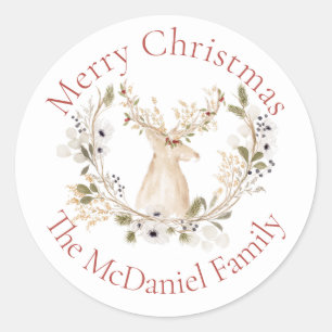 Winter Deer Wreath Holiday Classic Round Sticker