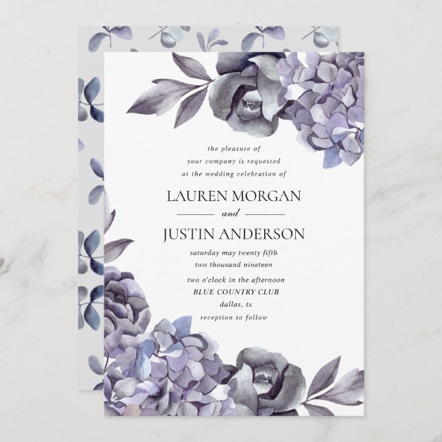 winter delicate hydrangea floral Wedding Invitation (Front/Back)