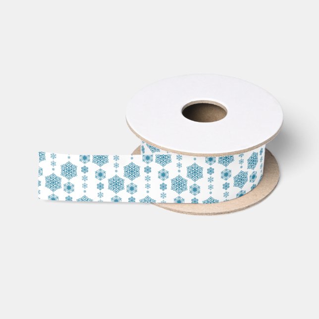 Winter Delight Blue Snowflakes Pattern Ribbon Satin Ribbon (Spool)