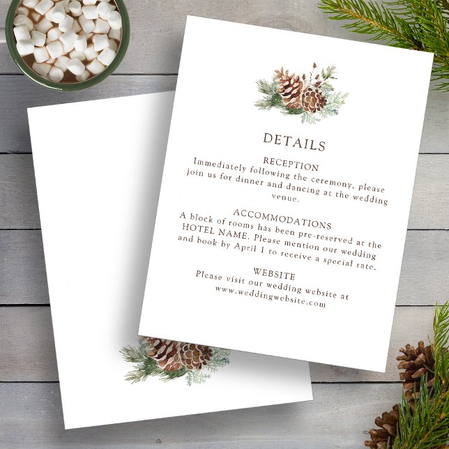 Winter Details Wedding Enclosure Card (Elegant Pinecone Winter Details Wedding Enclosure Card by Painted Paperie
)