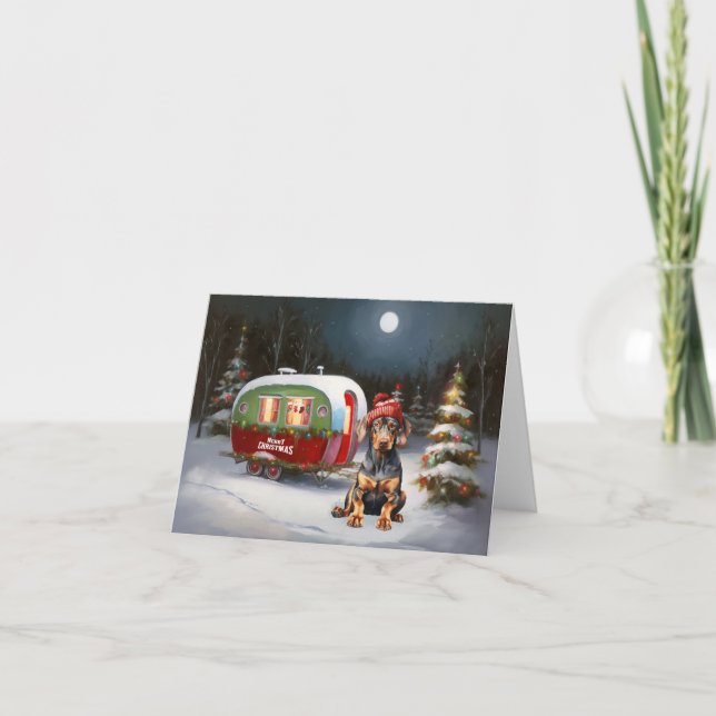 Winter Doberman Caravan Christmas Adventure  Card (Front)