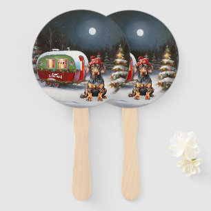 Winter Doberman Caravan Christmas Adventure Hand Fan