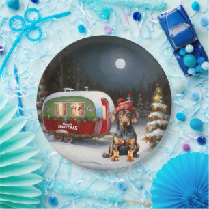Winter Doberman Caravan Christmas Adventure  Paper Plate