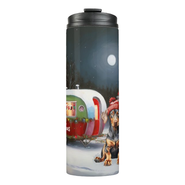 Winter Doberman Caravan Christmas Adventure  Thermal Tumbler (Front)
