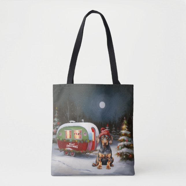 Winter Doberman Caravan Christmas Adventure  Tote Bag (Front)