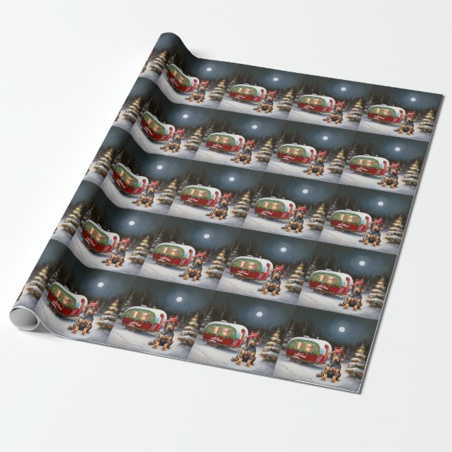 Winter Doberman Caravan Christmas Adventure  Wrapping Paper (Unrolled)