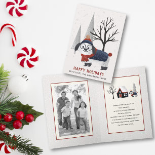 Winter dog and trees Christmas photo folded Holiday Card
