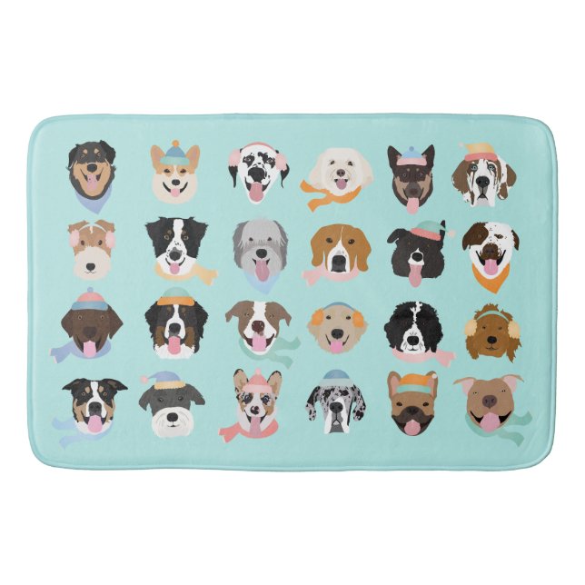 Winter Dog Faces Bath Mat (Front)