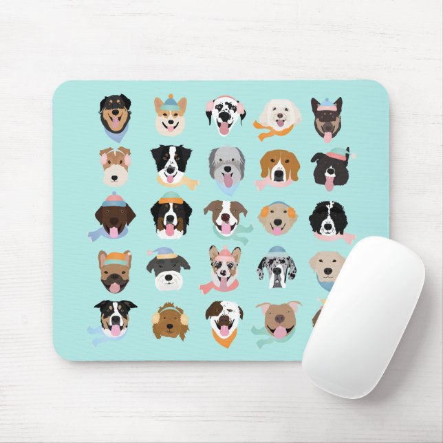 Winter Dog Faces Mouse Pad (With Mouse)