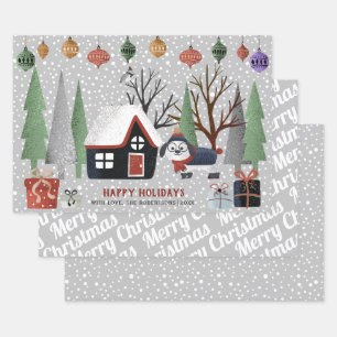 Winter dog, Merry Christmas and snowflakes Wrapping Paper Sheet