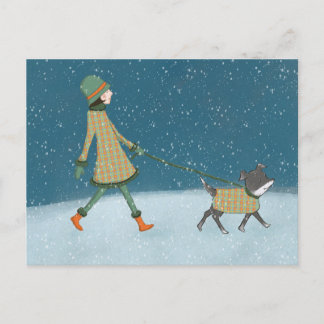 Winter Dog Walking Holiday Postcard