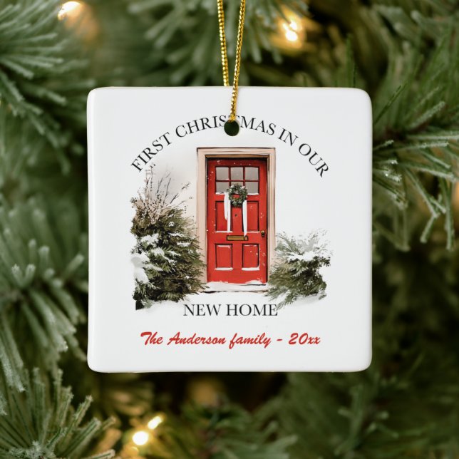 Winter Door Scene New Home Christmas Ceramic Ornament (Tree)