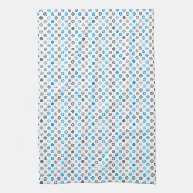 Winter Dot Pattern White Blue Grey Kitchen Towel (Vertical)