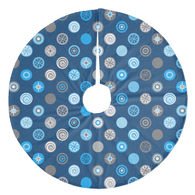 Winter Dots Blue and Grey Fleece Tree Skirt (Front)