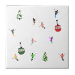 Winter Downhill Aerial Skiers Skiing Pattern Tile<br><div class="desc">Decorate your space with ski themed ceramic tile. Modern winter themed skier pattern design with skiers skiing down alpine ski resort slopes among snow-covered fir trees in Alps. Freeride skiers are wearing colourful vintage retro ski suits, skiing downhill with skis on a white snowy mountain landscape background. Wonderful winter sport...</div>
