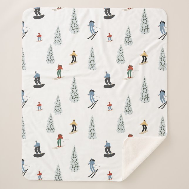 Winter Downhill Pattern Sherpa Blanket (Front)