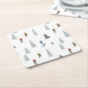 Winter Downhill Pattern Square Paper Coaster