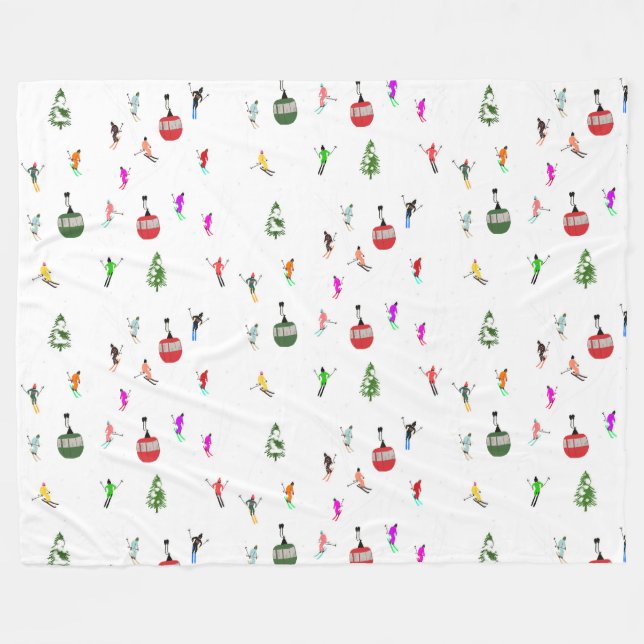 Winter Downhill Skiers Skiing Pattern Fleece Blanket (Front (Horizontal))