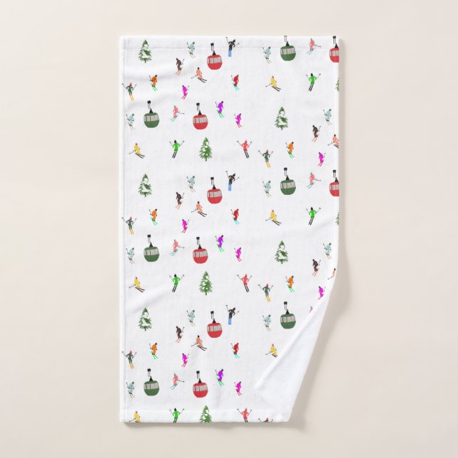 Winter Downhill Skiers Skiing Pattern Hand Towel (Hand Towel)