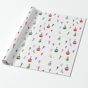 Winter Downhill Skiers Skiing Pattern Wrapping Paper