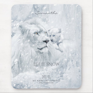 Winter Dreams, White Lion Father & Cub on Ice -  Mouse Pad
