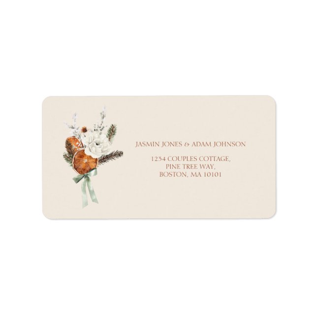 Winter Dried Orange Citrus Floral Wedding Label (Front)