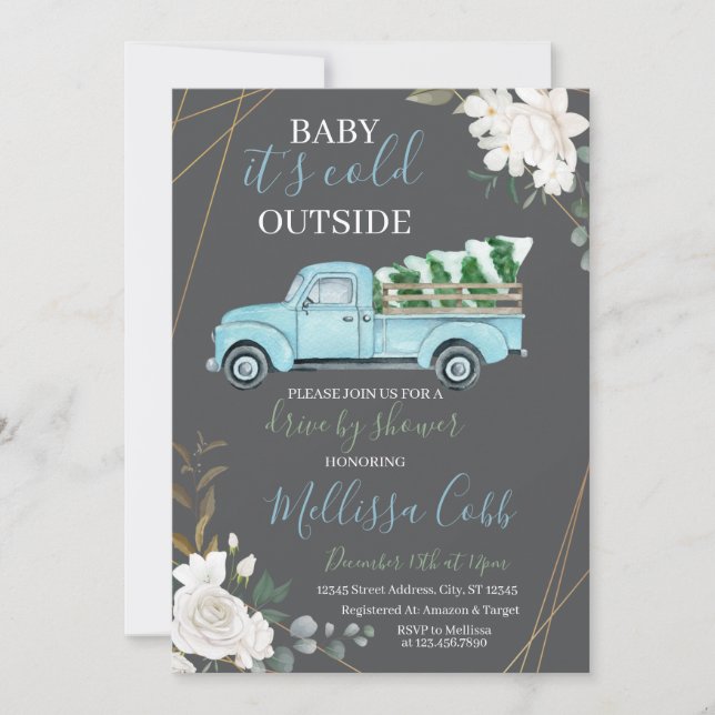Winter Drive By Baby Shower Invitation (Front)