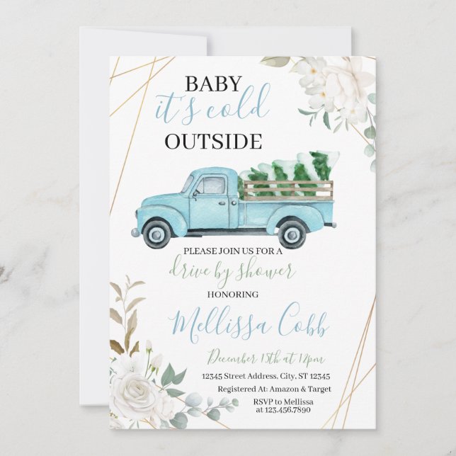Winter Drive By Baby Shower Invitation (Front)