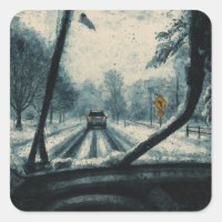Winter Drive Through the Snow – Windshield View