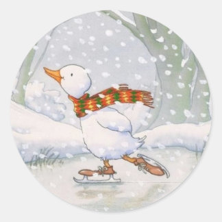 Winter duck classic round sticker