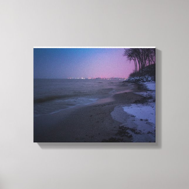 Winter dusk on the beach canvas print (Front)