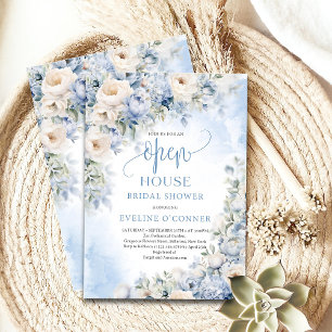 Winter dusty blue and ivory flowers Open House Invitation