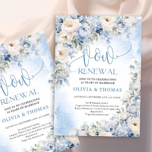 Winter Dusty Blue and Ivory Flowers vow renewal  Invitation