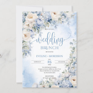 Winter dusty blue and ivory flowers wedding brunch invitation