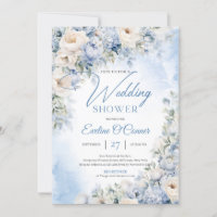 Winter Dusty Blue and Ivory Flowers Wedding Shower