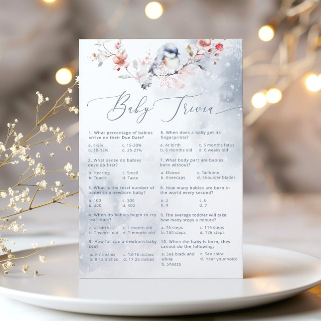 Winter dusty blue calligraphy baby trivia game (Creator Uploaded)