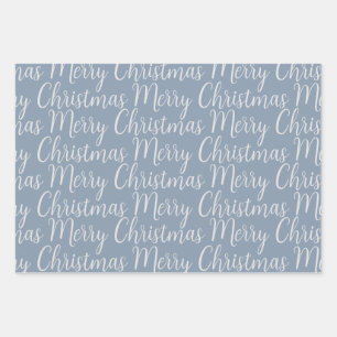 Winter Dusty Blue Christmas Script Holiday Wrapping Paper Sheet