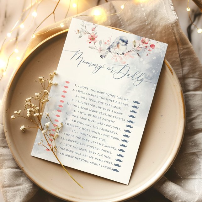 Winter dusty blue Mummy or Daddy baby shower game (Creator Uploaded)