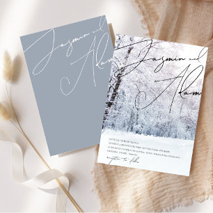 Winter Dusty Blue Woodland Script Wedding Invitation