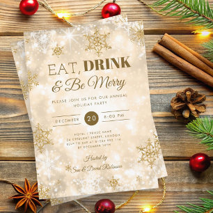 Winter "Eat & Drink" Gold Holiday Christmas Party Invitation
